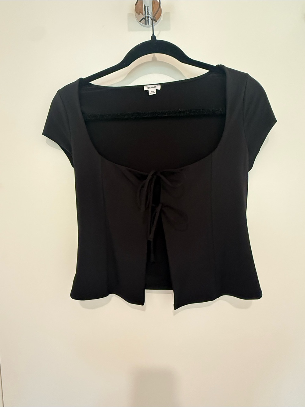 Garage Black Front Tie Scoop Neck Crop Top
